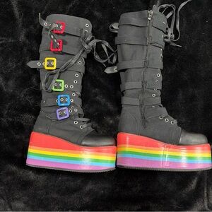 Pride Rainbow Platform Boots Rave Festival Chunky Heel Women’s Size 6